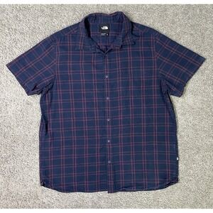 The North Face Shirt Men's XL Blue Plaid Button Shirt Collared Top Cotton EUC